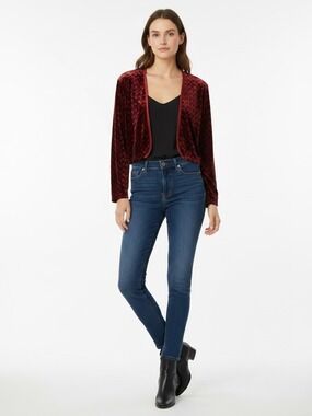 Vintage Cleo Scarlet Red Burnout Velvet Cropped Cardigan bolero size 16